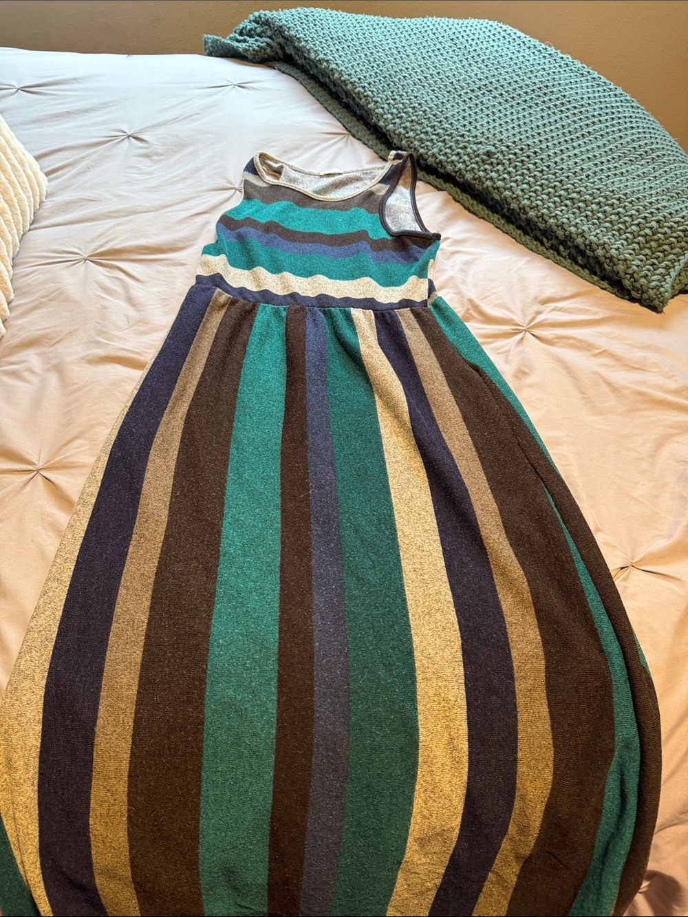 Sleeveless Striped Maxi Dress for Girls - Teal, Navy & Gold